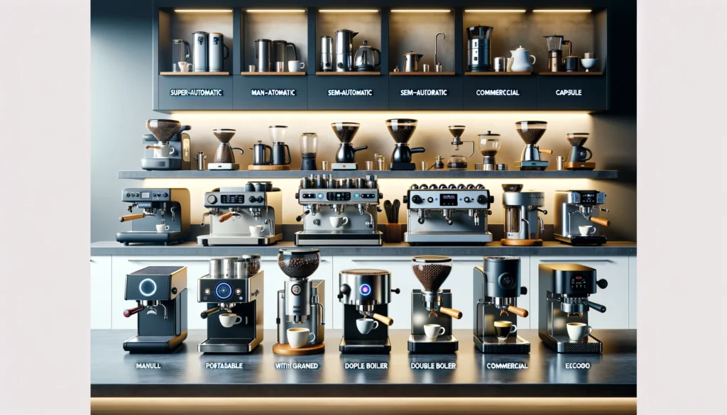 Variedad de las Mejores Máquinas de Espresso 2024 en una cocina moderna